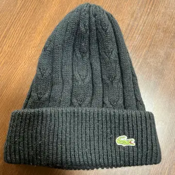 Lacoste 케이블 짜임 니트 모자 블랙 라코스테