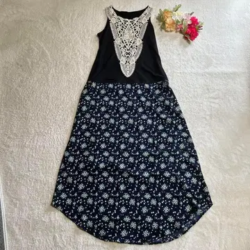 두 자무르 슬리브리스 절개 롱 원피스 꽃무늬 꽃 자수