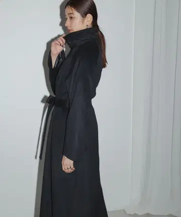 cielair 그레이 롱 코트 하이넥 벨트 포함 컷 아웃