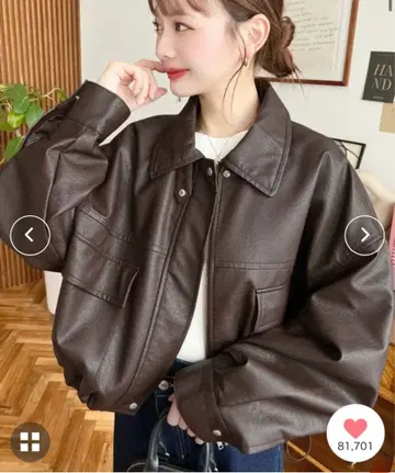 2WAY 컬러 숏 기장 인조 가죽 블루종 브라운 moment+