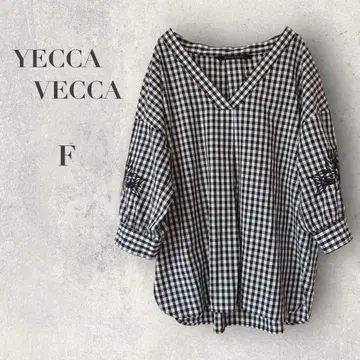 [이에카베카] 블라우스 F 7부 소매 V넥 체크 무늬 자수 성숙/러블리