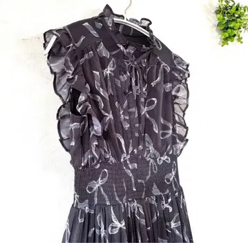 tocco closet 완판 블랙 리본 무늬 플리츠 원피스 M 프릴