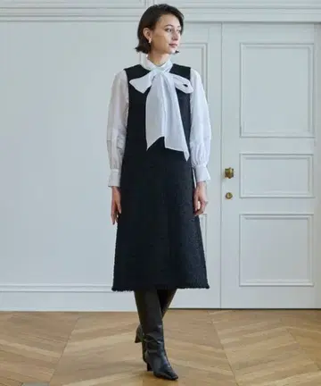 아나이 슬라브 트위드 오버롤 스커트 트위드 원피스