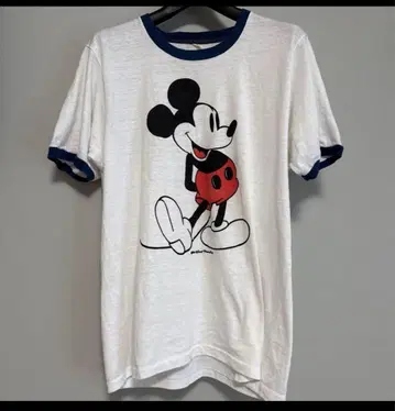레어 70s 빈티지 미키 네이비 링거 T셔츠 L 화이트 발 디즈니