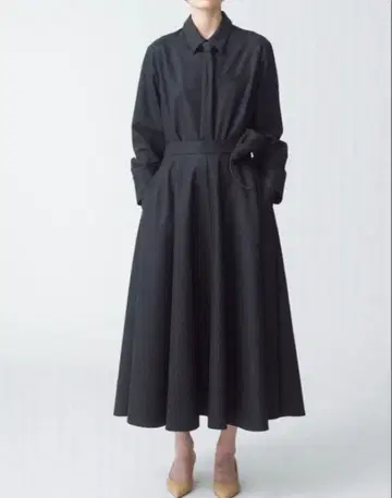 ebure 울 캐시미어 포플린 플레어 스커트 롱 스커트