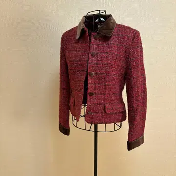 로라 애슐리 트위드 자켓 빨간색 4개 버튼 디자인 포켓