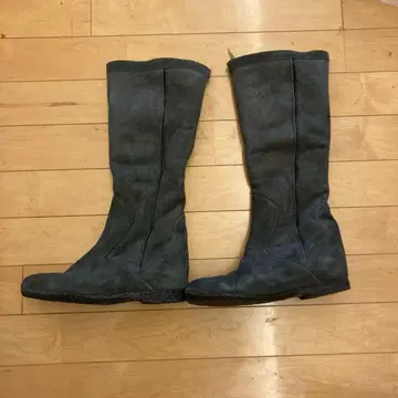 긴자 카네마츠 그레이 스웨이드 롱 부츠 플랫 23.5