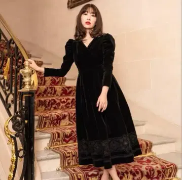 herlipto Embroidered Velour Midi Dress