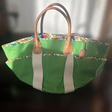 랄프 로렌 그린 컬러 캔버스 소재 가죽 손잡이 빅 토트백