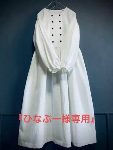 W 버튼 개더 원피스 코튼 린넨