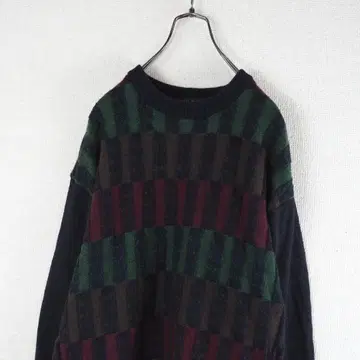 G9743*Vintage 빈티지 올 패턴 니트 스웨터 다크 네이비 L