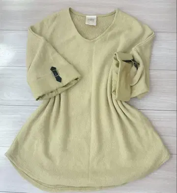 motti V넥 5부 소매 니트 그린 L