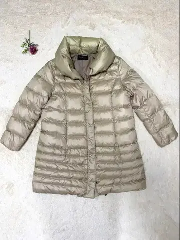 새상품급 INDIVI 다운 코트 브라운 A라인 숄카라 여배우 옷깃 46