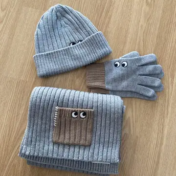 할인 가능 ANYA HINDMARCH 니트 모자 장갑 머플러 세트 그레이