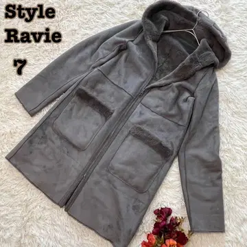 StyleRavie 페이크 무스탕 코트 후드 부착 F 그레이