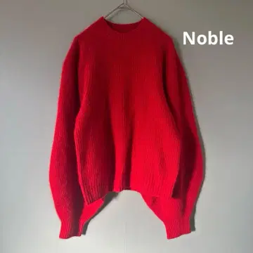 새상품급 노블 폭스 믹스 편직 퍼프 슬리브 풀오버 빨간색 긴팔 니트