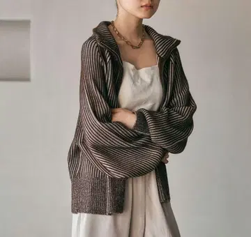 렙심 7 게이지 배색 리브 ZIP 가디건 2 브라운