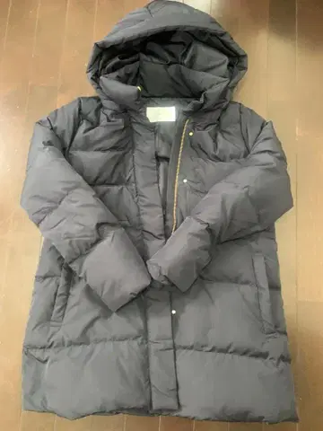 index 후드 부착 롱 다운 자켓 블랙