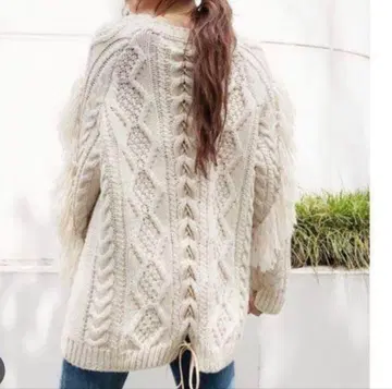 ungrid 언그리드 백 레이스업 프린지 케이블 니트