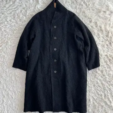 바바구리 최근 모델 롱 코트 일본제 울 100% 노카라 블랙