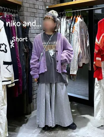 새상품 호즈호즈아제 V넥 가디건 Short 퍼플 루즈핏