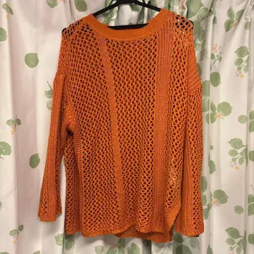 JEANASIS 오렌지 그물 편직 긴팔 니트