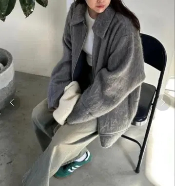 JEANASIS 샤기 zip 미들 코트 그레이