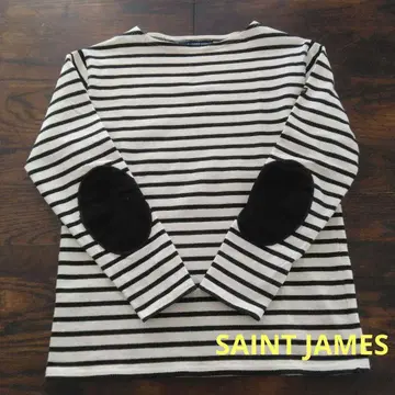 SAINT JAMES 스트라이프 긴팔 티셔츠 엘보 배치 포함