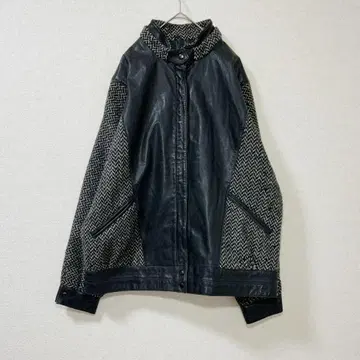 빈티지 니트 가죽 자켓 구제 의류 오버 사이즈 레트로 울