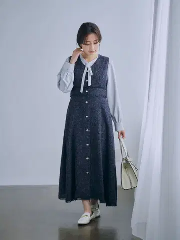 프론트 버튼 트위드 오버롤 스커트 코히나 [ 새상품 택 포함 ]