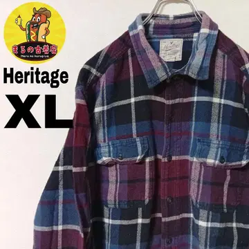 USA 구제 의류 Heritage 플란넬 셔츠 XL 와인 레드 블루 체크