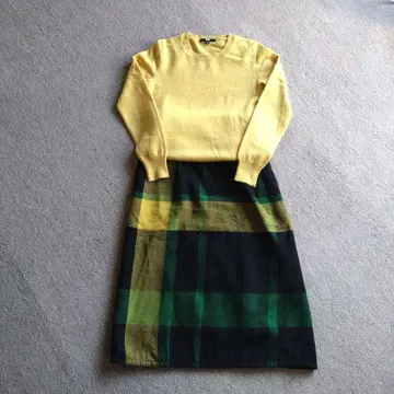 컨디션 최상 Sunnycloud 체크 무늬 타이트 롱 스커트 울 혼방