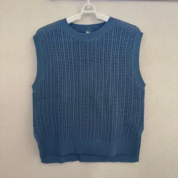[미사용품] 다크 블루 메쉬 편직 니트 베스트 (택 포함)