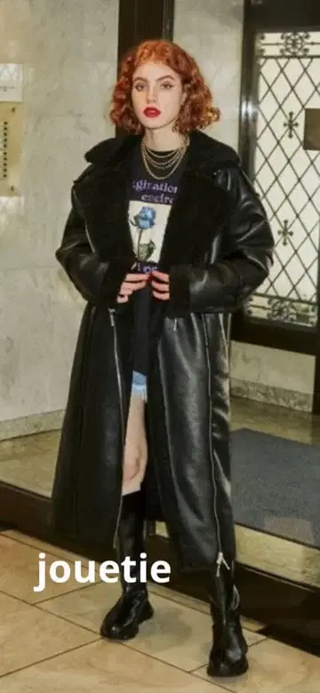 jouetie 에코 무스탕 라이더스 롱 코트 M 블랙