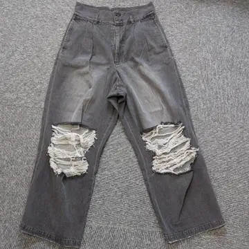 AIVER 오버다이 배기 데미지 데님 블랙 L 사이즈