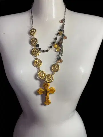 Golden Rose Cross Necklace