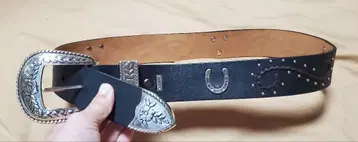 [ ARIAT ] 승마 모티브 가죽 블랙 벨트 26인치