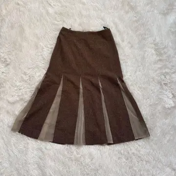 [디자인 스커트] DKNY 박스 플리츠 시어 소재 브라운 사이즈 2