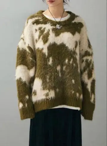 미사용 새상품 ESICA 에시카 뉴앙스 카우 패턴 니트 카키