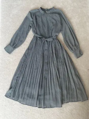 INDEX 체크 무늬 긴팔 롱 원피스