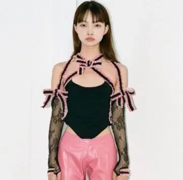 Nodress 벨벳 리본 레이스 슬리브 상의