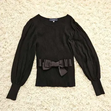 엠즈 그레이시 그로그랭 리본 리브 니트 퍼프 슬리브 38 블랙