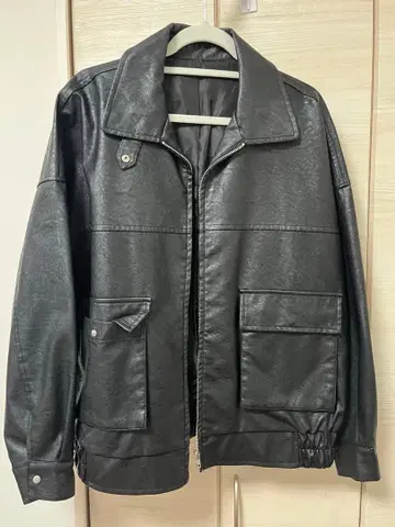 블랙 합성 피혁 자켓