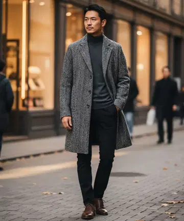 거의 미사용 루돔제 에디피스 L 네프 헤링본 체스터 코트