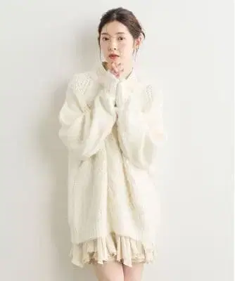 즉완 택 포함 새상품 M 코코딜 케이블 니트 x 페플럼 셔츠 미니 원피스