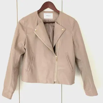 OPAQUE CLIP 베이지 가죽 더블 라이더 자켓