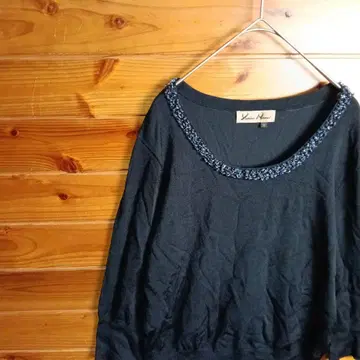 하나이 유키코 T셔츠 티셔츠 7부 소매 장식 블랙 L