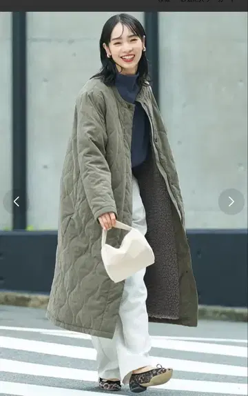 coca 퀼팅 노카라 롱 코트 카키 M 사이즈