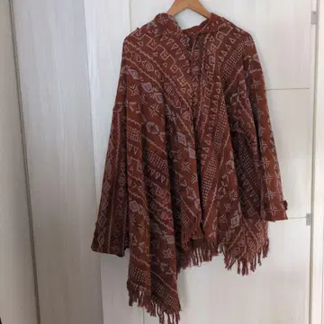 민족 무늬 후드 부착 후드티 브라운