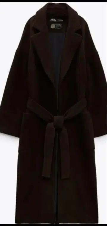 ZARA 다크 브라운 벨트 롱 코트 MANTECO